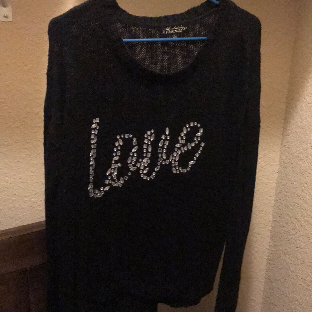 Black Love Beaded Sweater Large